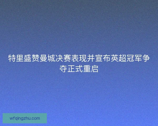 特里盛赞曼城决赛表现并宣布英超冠军争夺正式重启